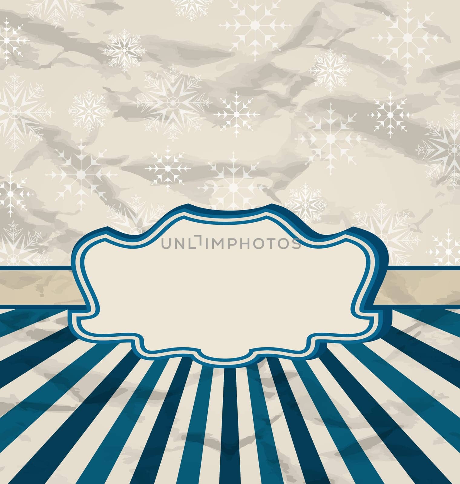 Illustration retro vintage celebration card with snowflakes - vector