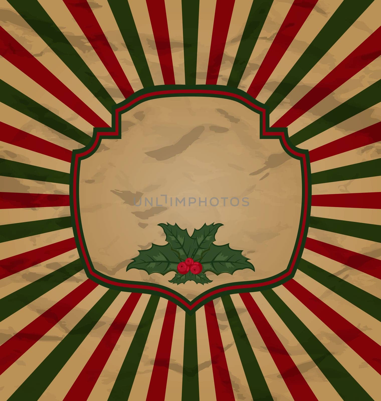 Illustration retro vintage celebration card with holly berry - vector