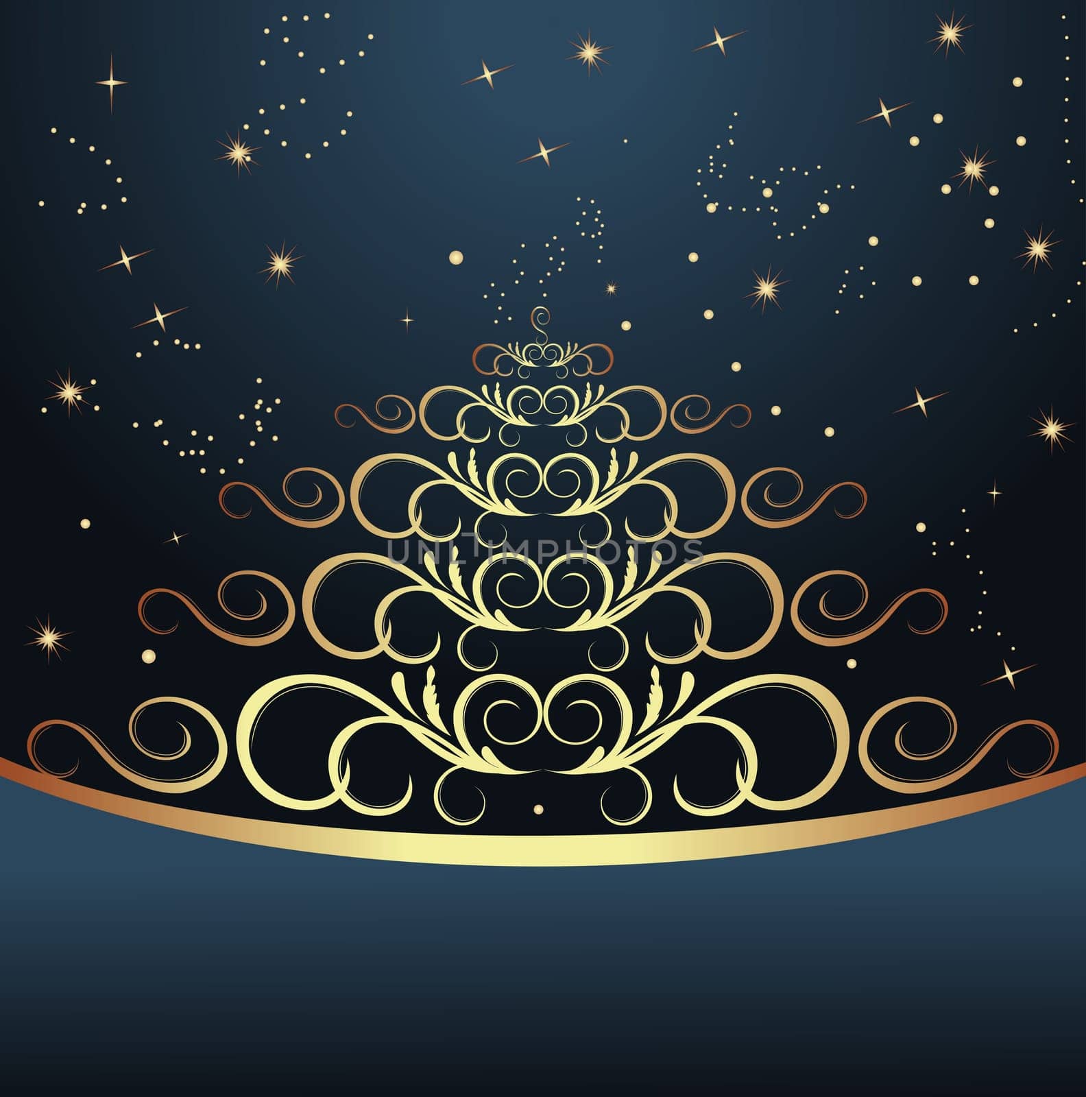 Celebration card with abstract christmas floral tree. Vector