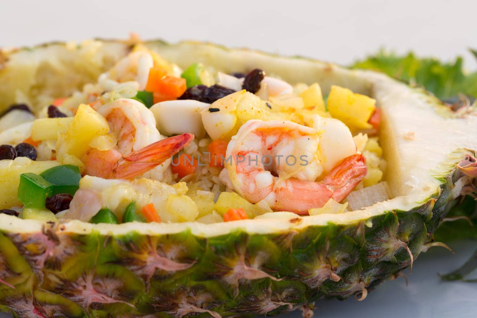 fried rice in pineapple, tropical thai food