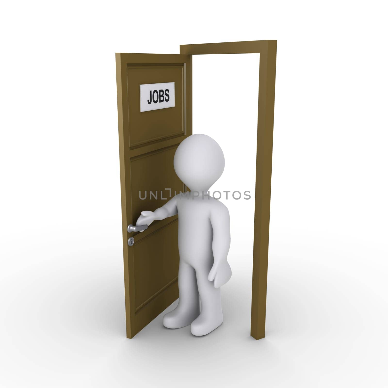 3d person is opening door that has a JOBS sign