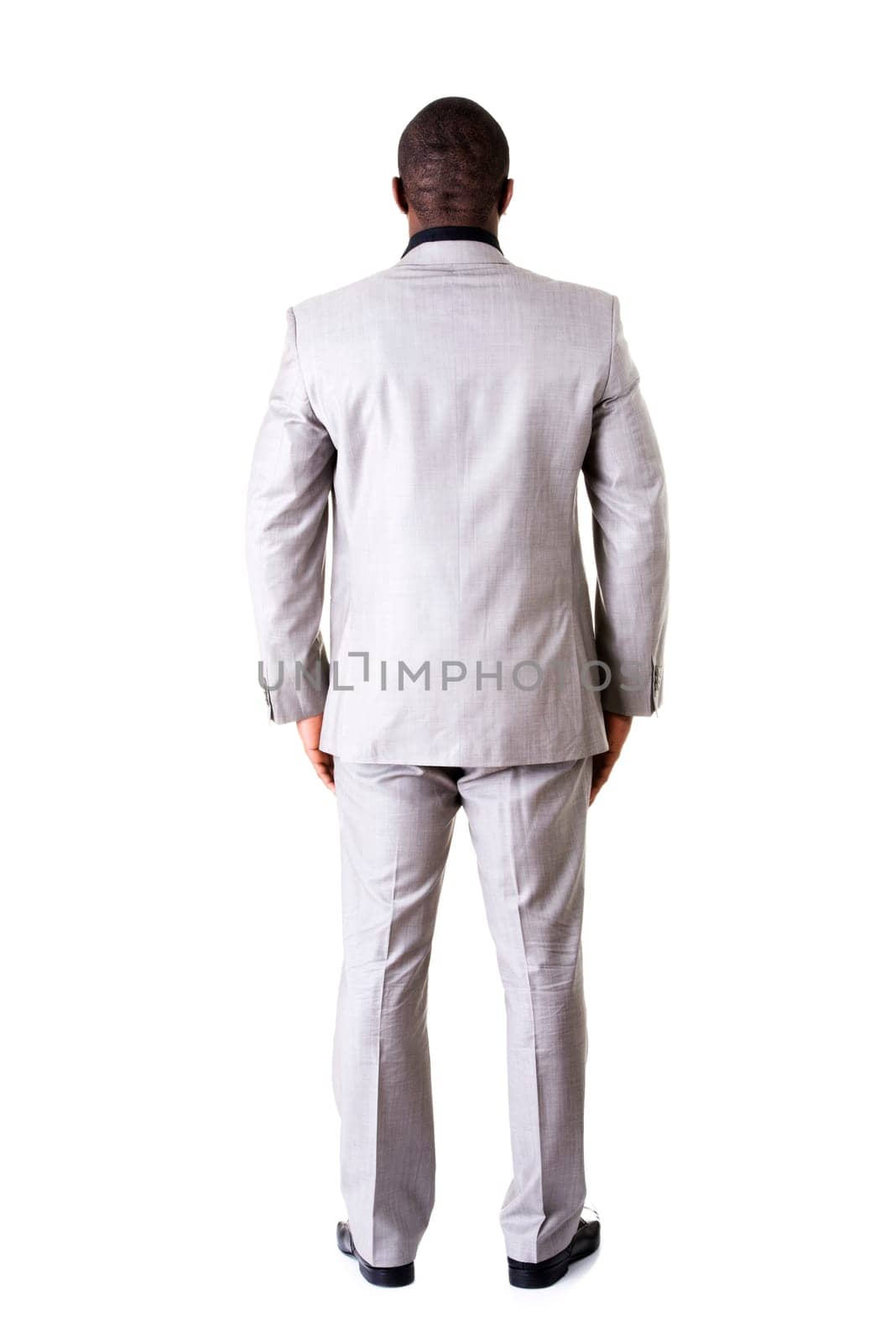 Businessman back view, isolated on white