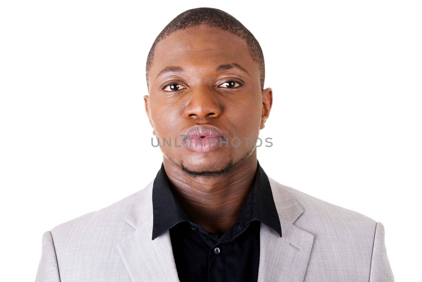 Afro american confident businessman portrait. Isolated on white