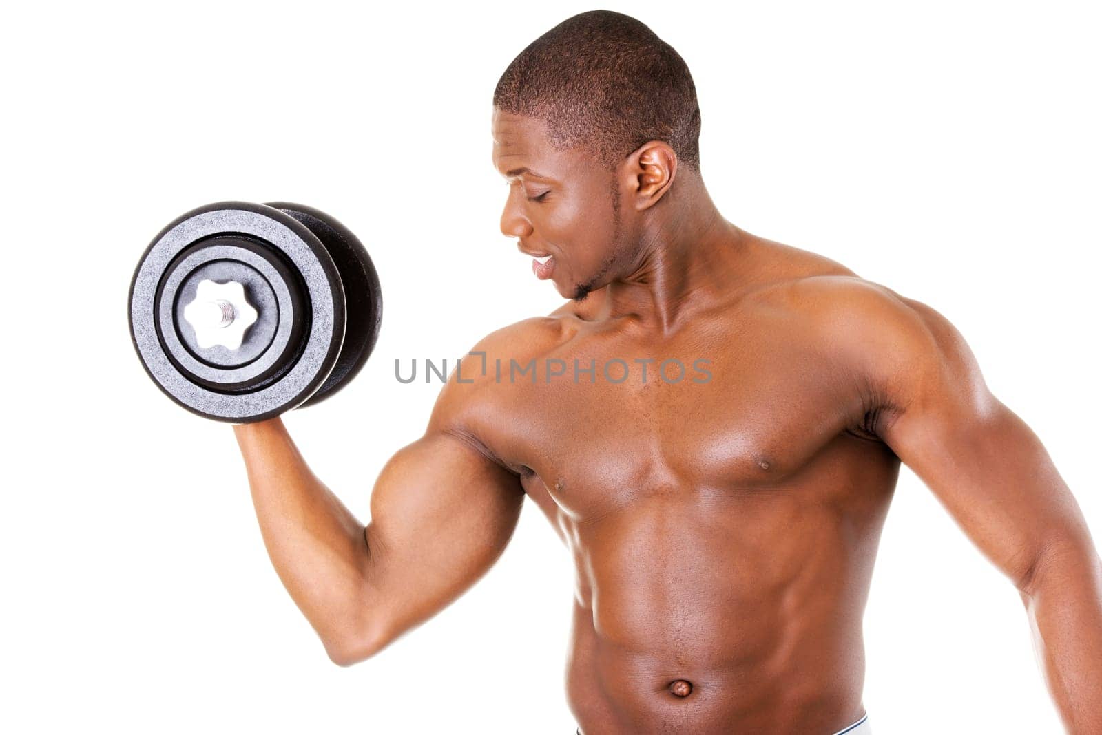 Muscular young man lifting heavy weights