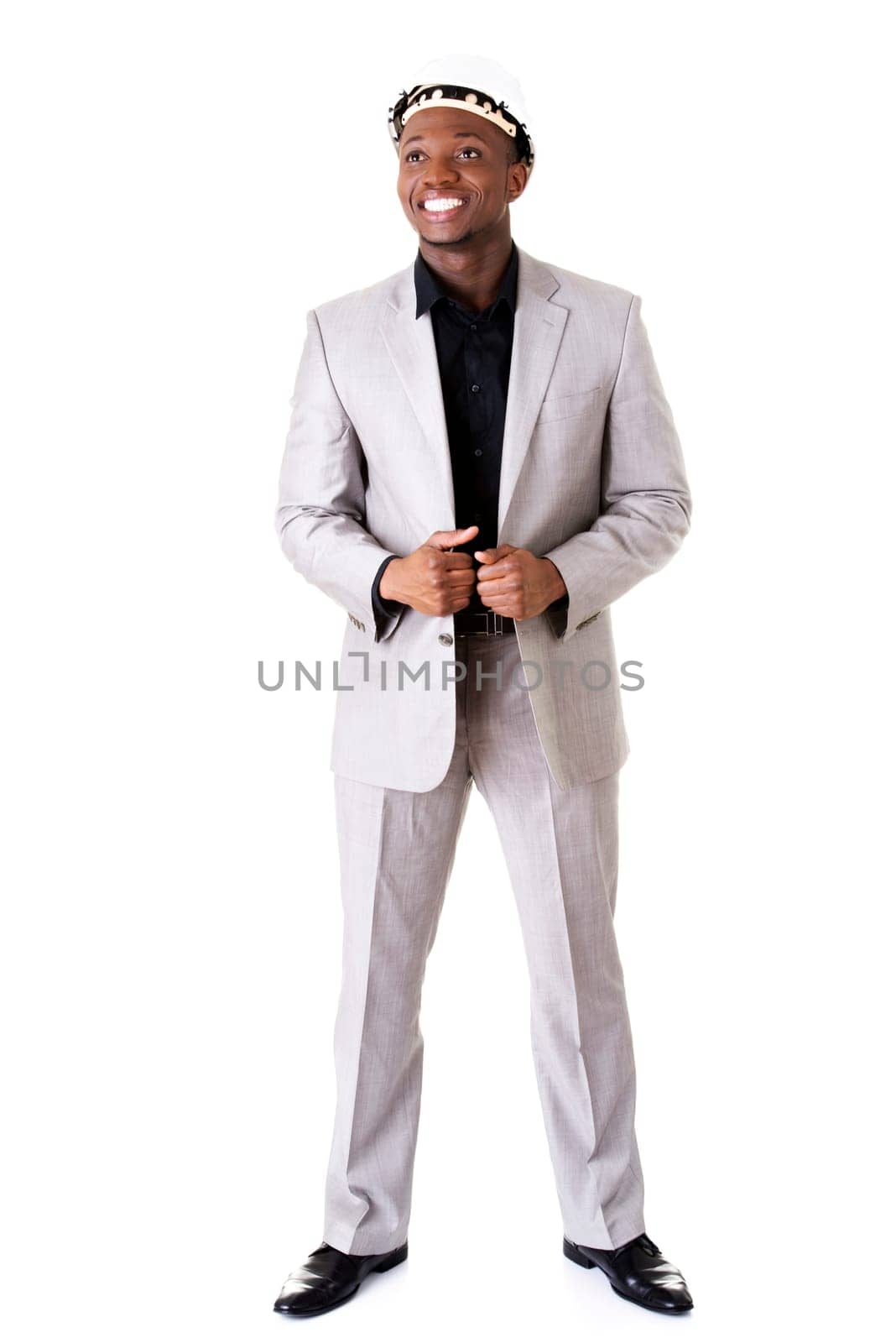 Businessman in white helmet, isolated on white