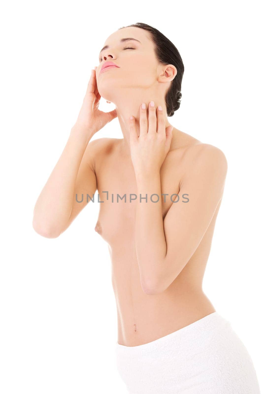 Sexy topless woman isolated on white