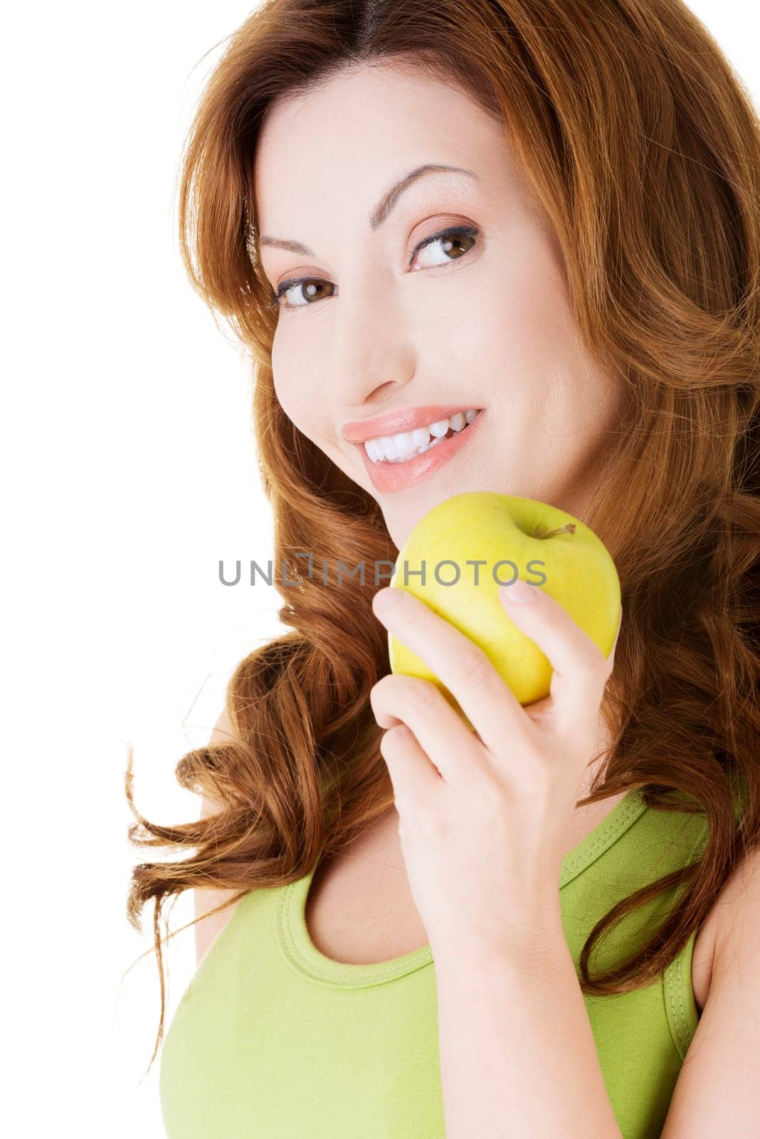 Apple woman. Beautiful woman with apple