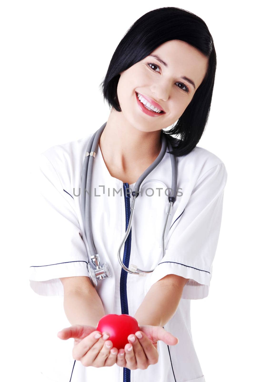 Young nurse with heart in her hand