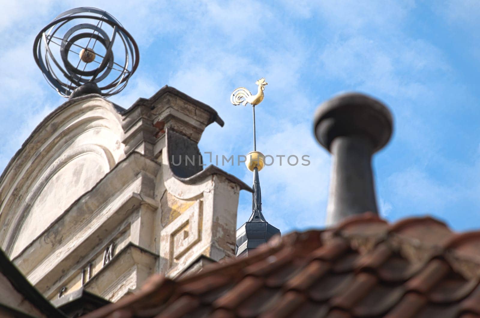 art nouveau architecture of rooftops of old houses in centre of RIga, Latvia