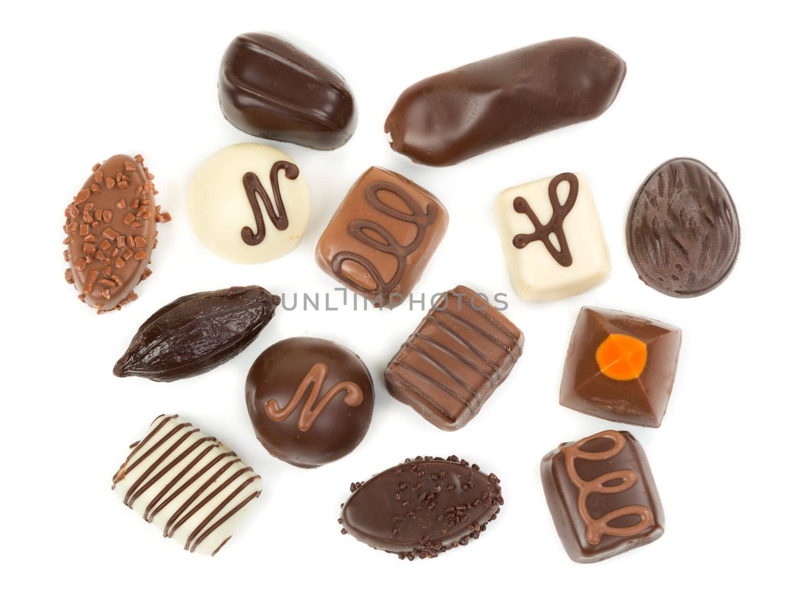 Set chocolate candies isolated on white background
