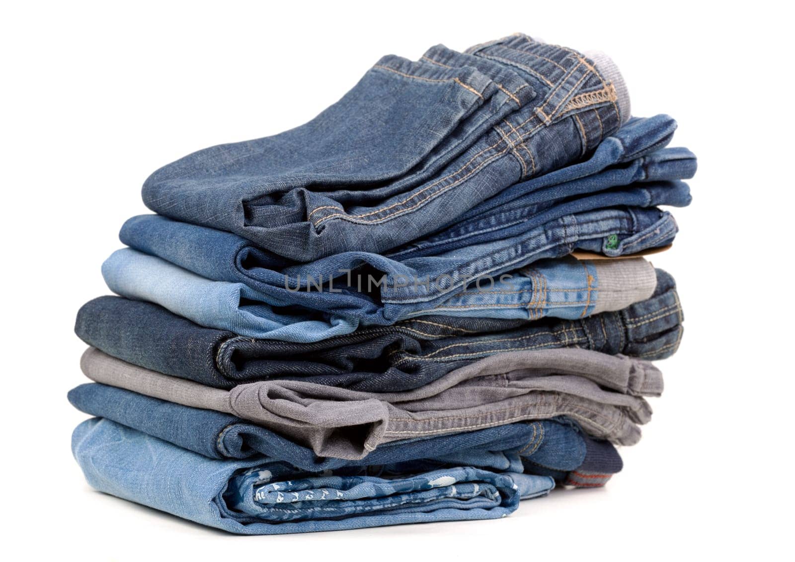 stack of blue jeans shade isolated on white background.