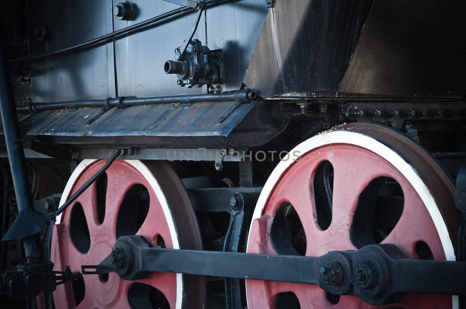 Details of an old steam locomotive, a close up