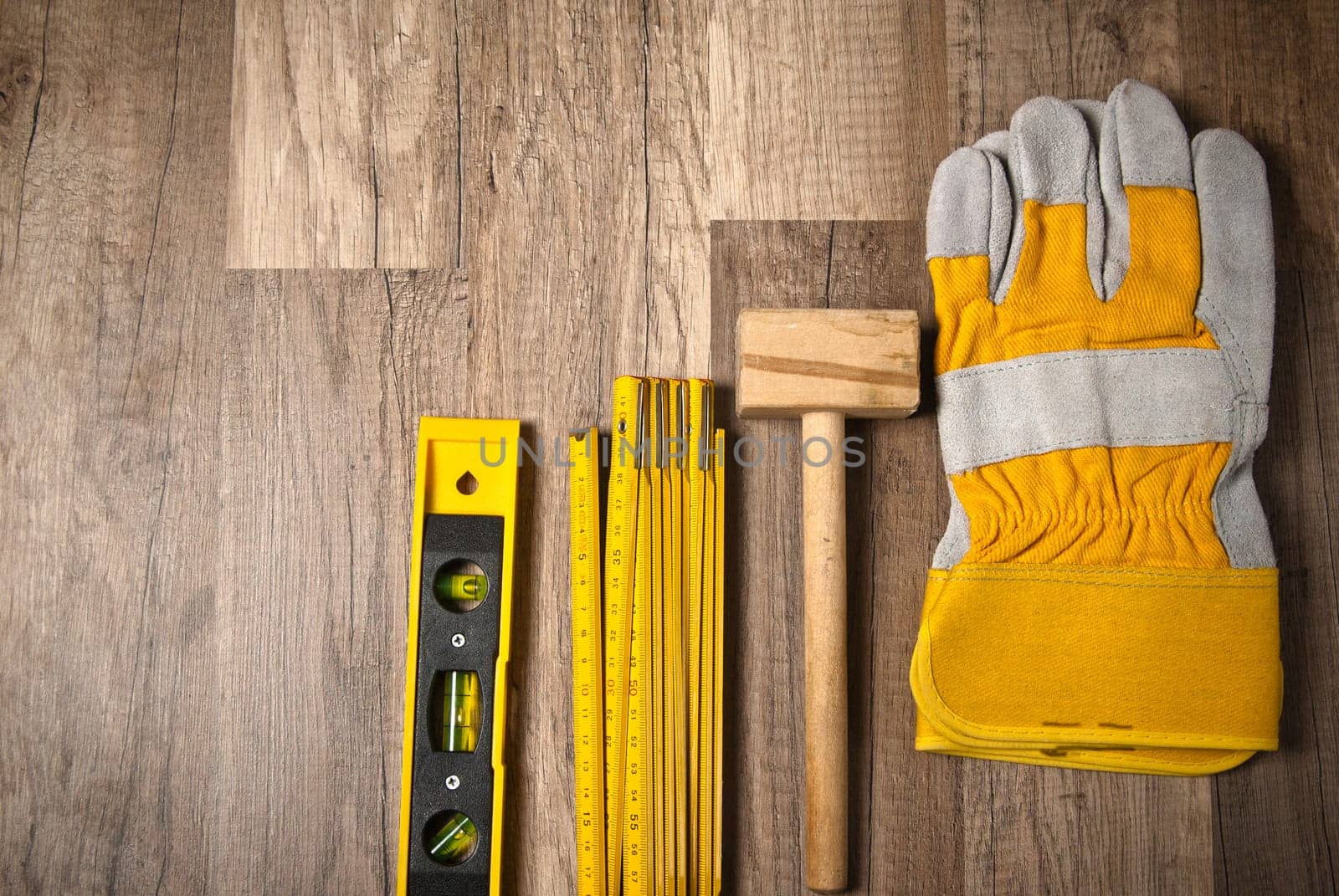 Working tools on a board, a close up