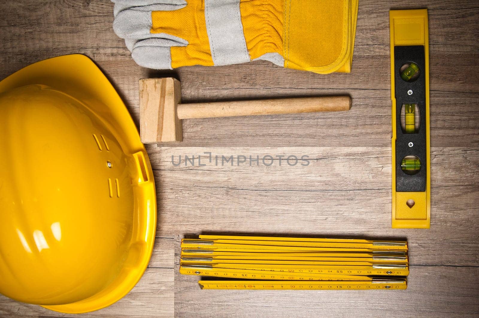 Working tools on a board, a close up