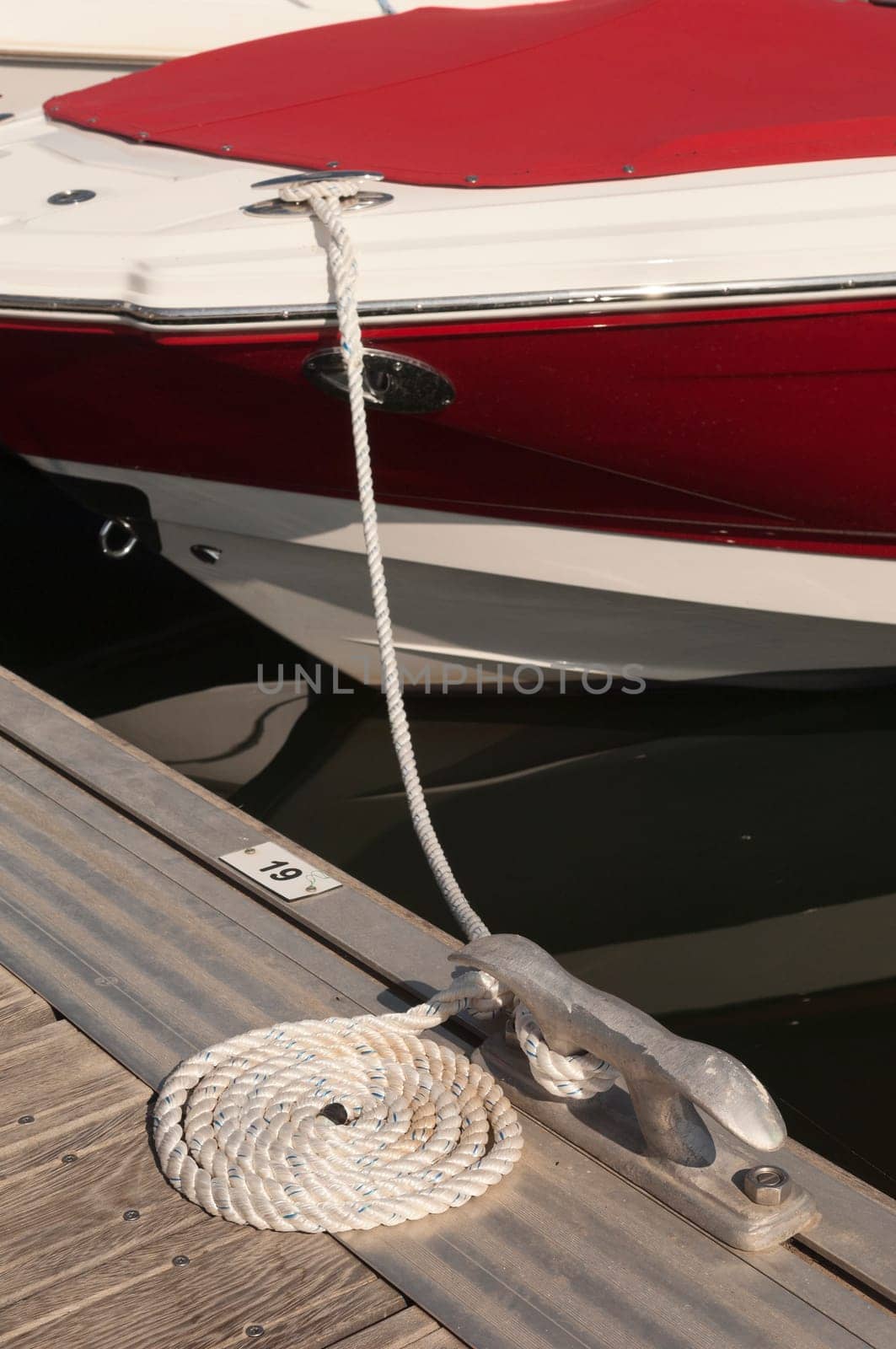 Detail of a floating dock with mooring bitts