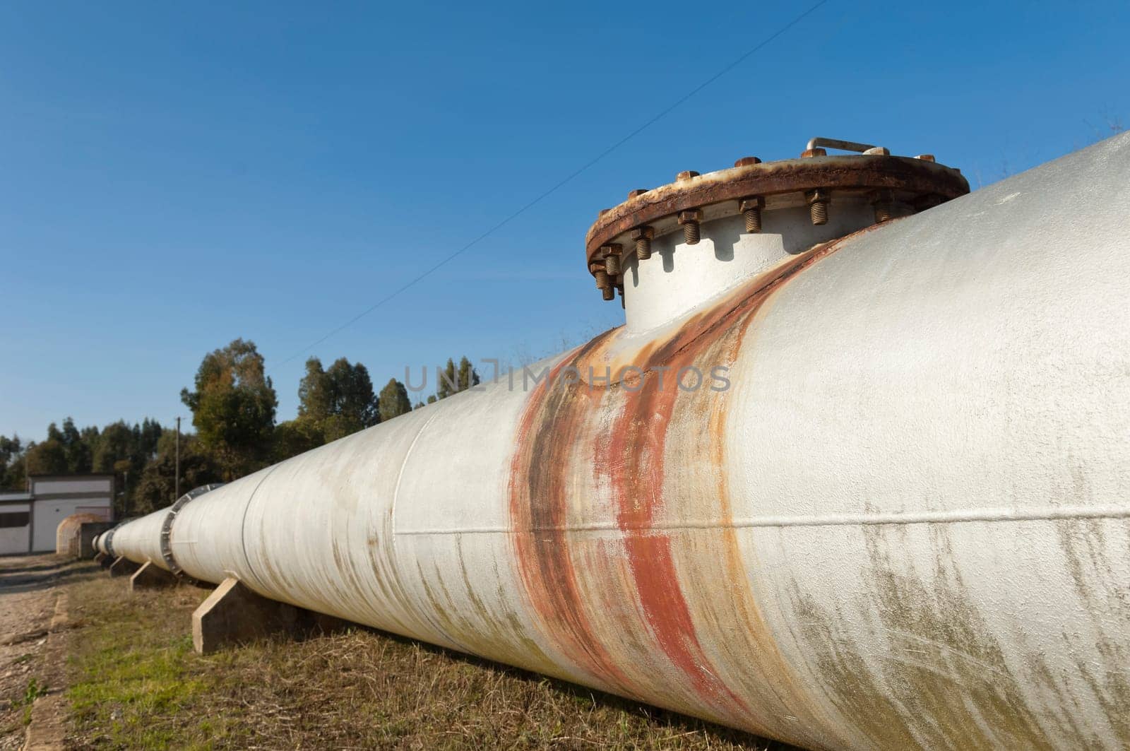 Steel water pipeline in Vigia dam supplying drinking water to the county of Redondo, Alentejo, Portugal