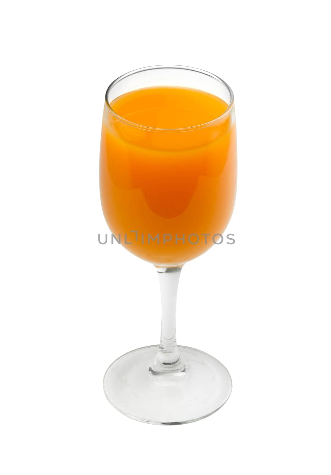 a glass of orange juice on white background
