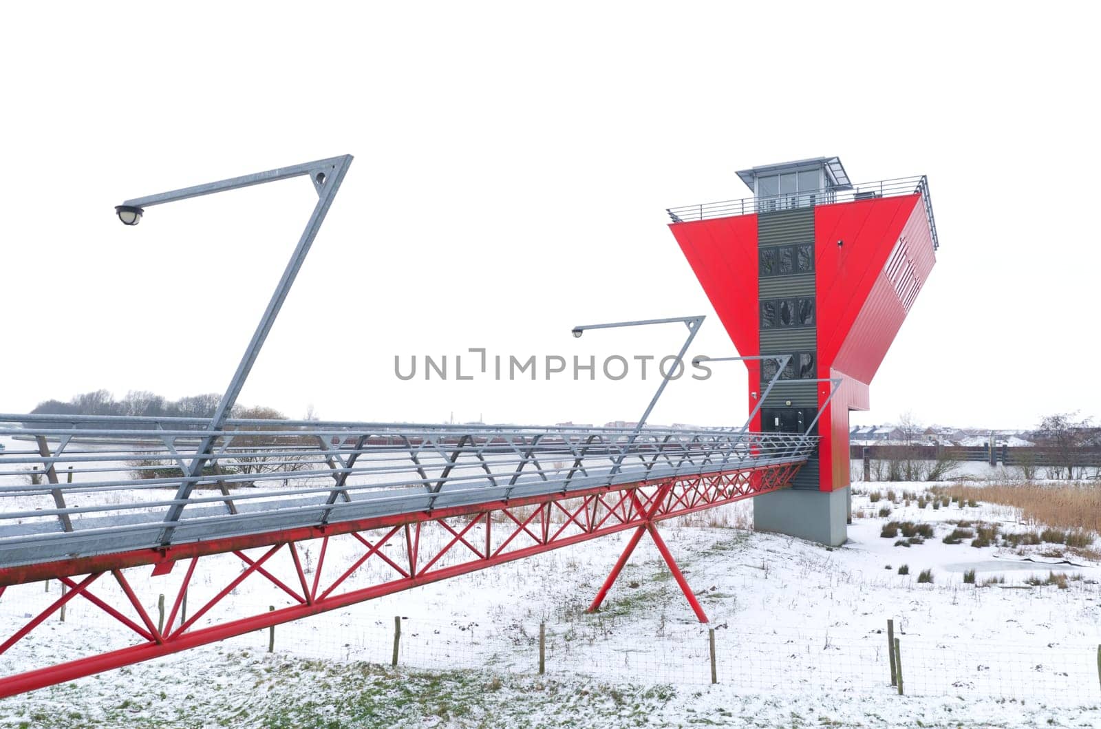 modern red bridge control room in zwolle, netherlands. From this control room 5 bridges around the city are being controlled.
