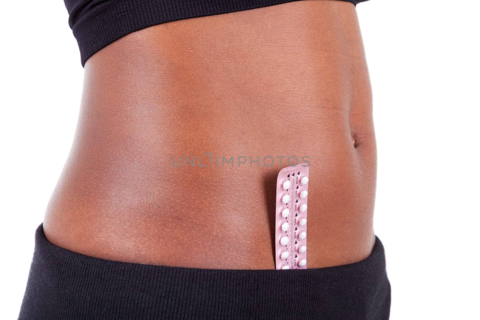Black african american woman holding contraceptive solutions, isolated on white background -  African people