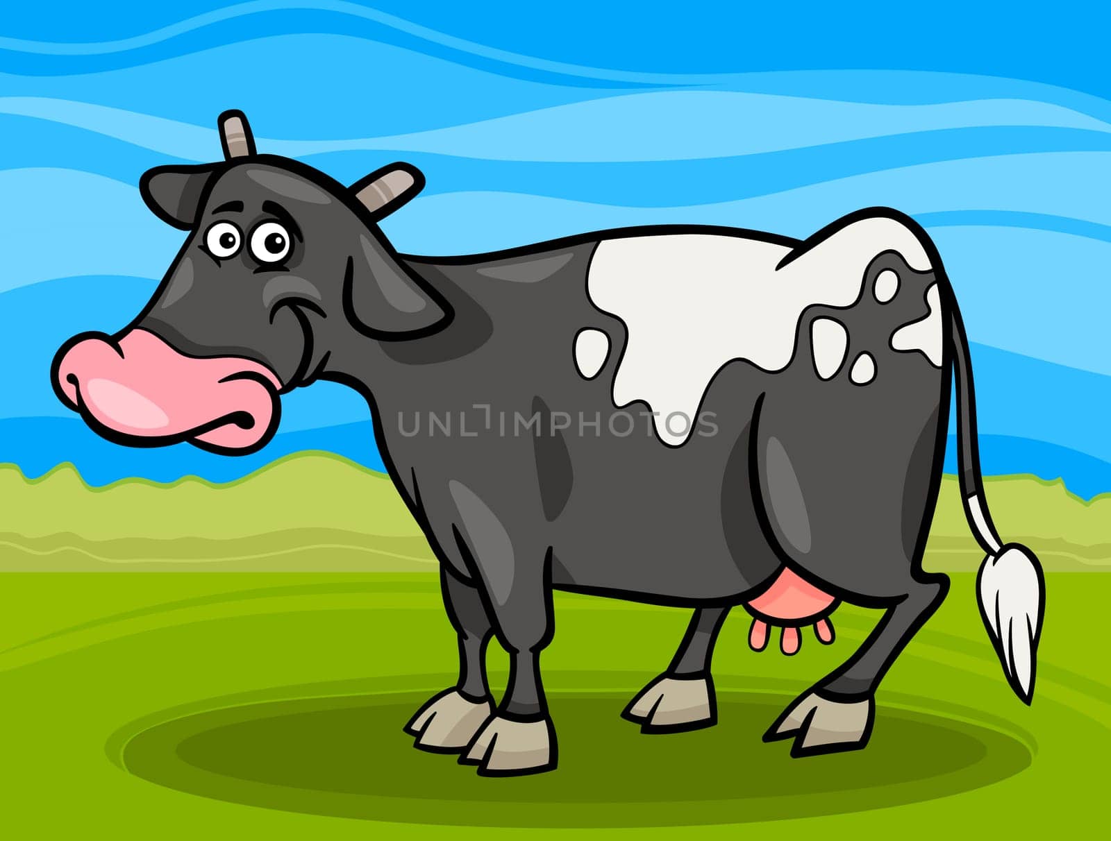 Cartoon Illustration of Funny Spotted Milk Cow Farm Animal