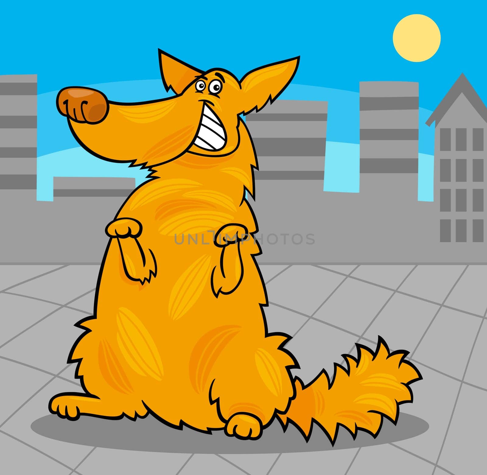 Cartoon Illustration of Funny Yellow Standing Shaggy Dog