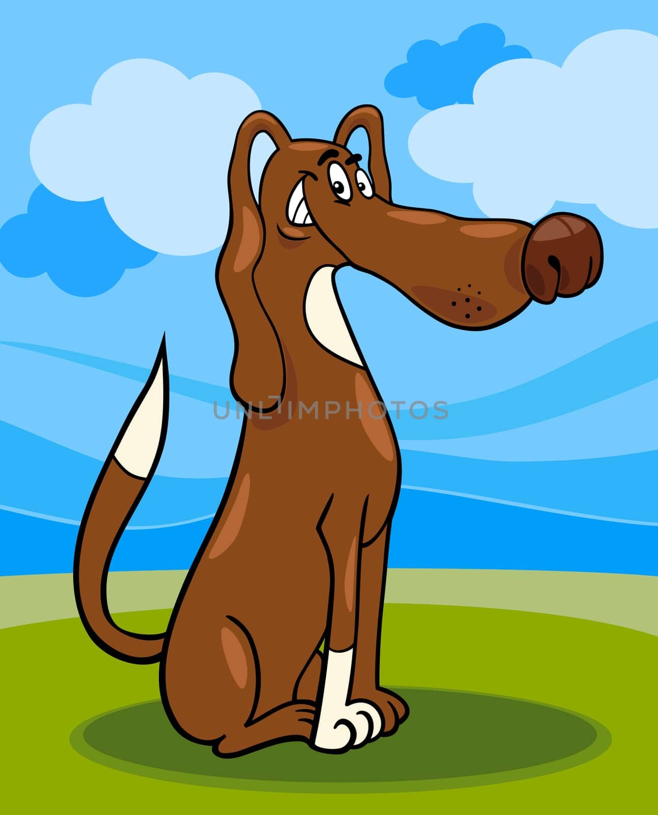 Cartoon Illustration of Funny Sitting Spotted Dog
