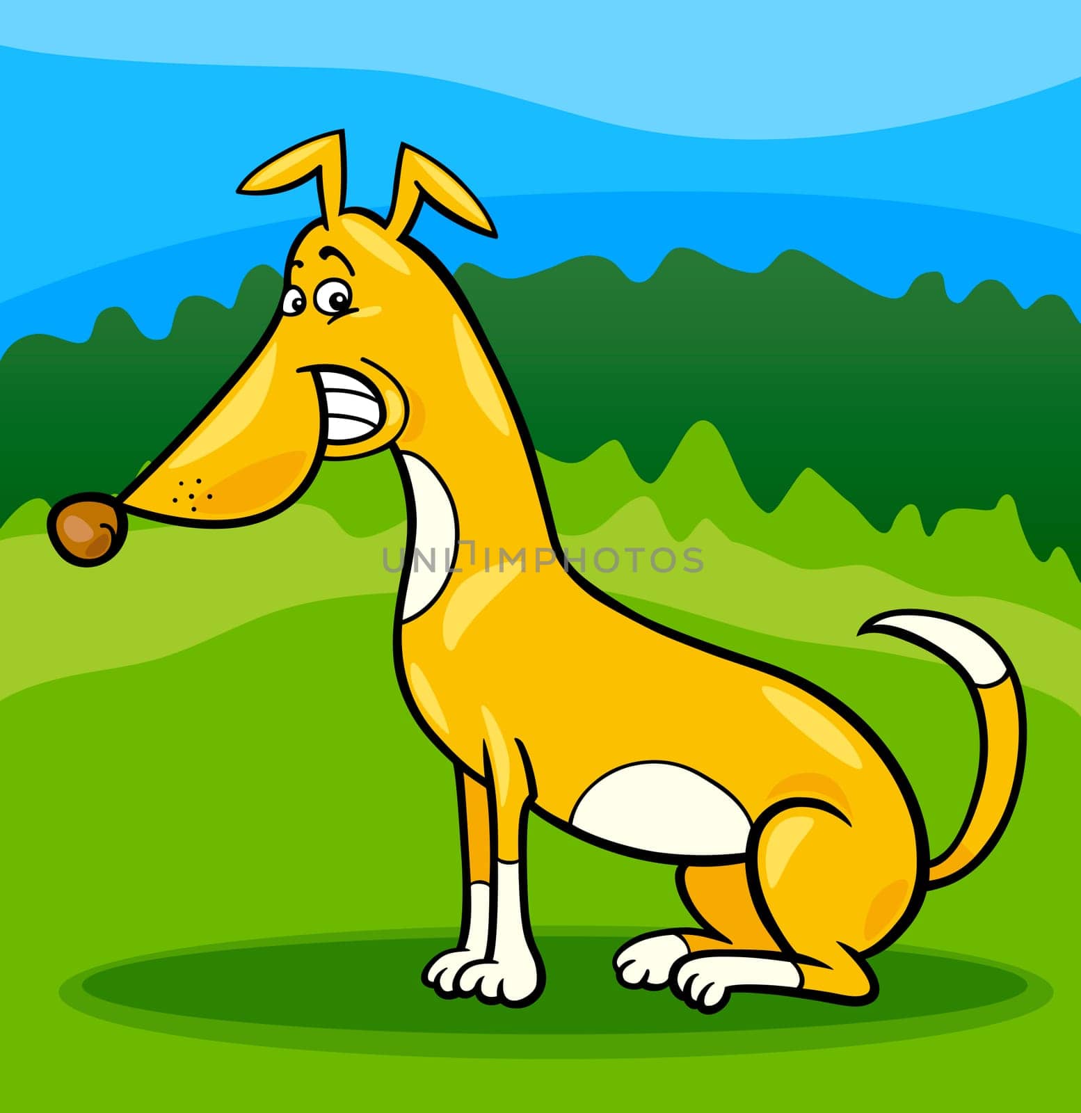 Cartoon Illustration of Funny Sitting Spotted Dog
