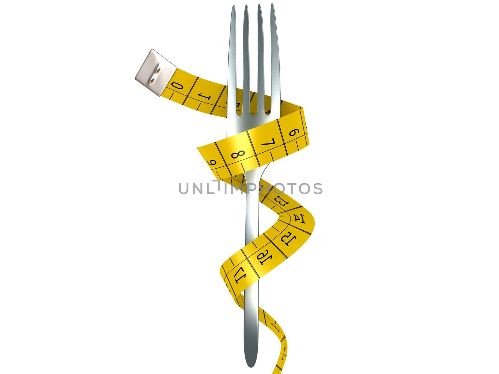 Fork with measuring tape as a symbol of disciplined dieting and weight reduction