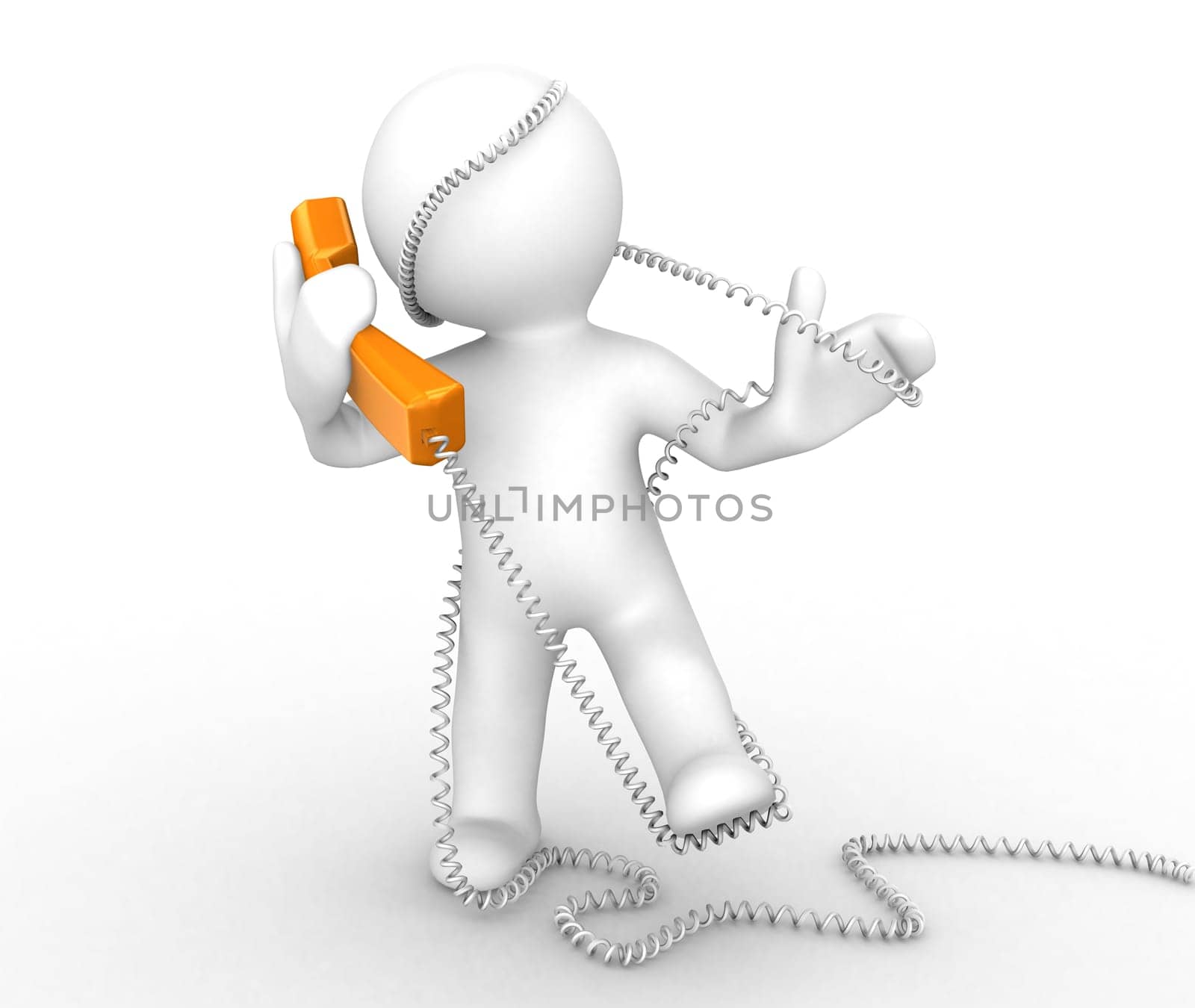 3d abstract person with a phone cable around