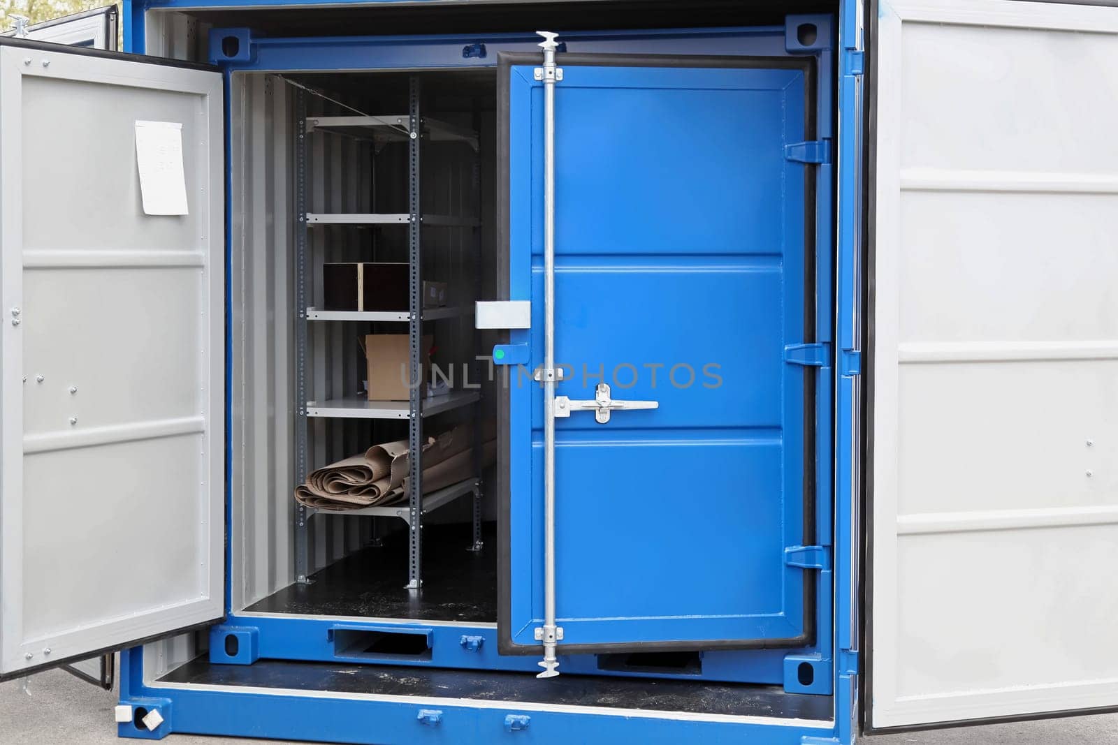 Open door at new shipping cargo container