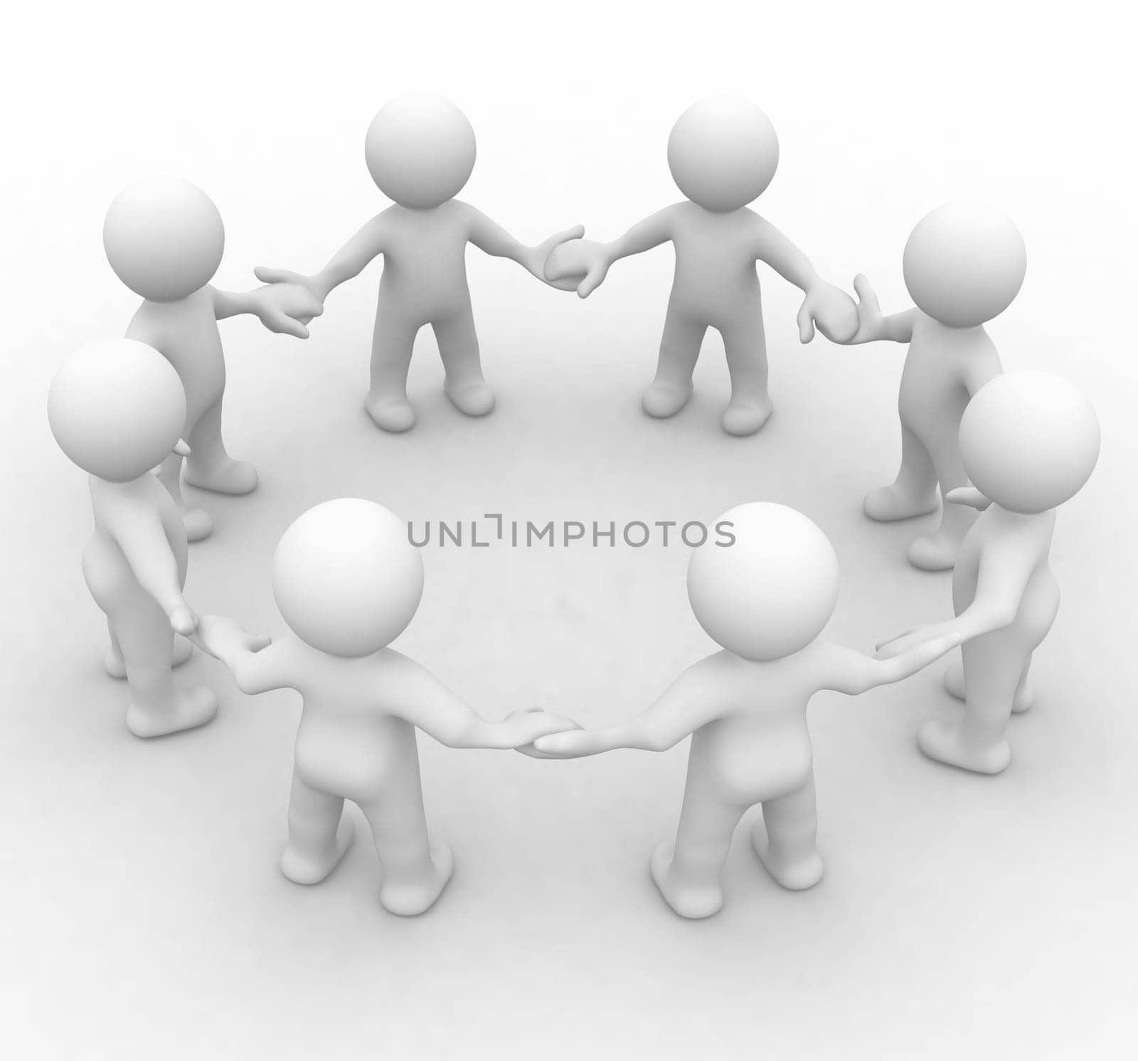 Team of 3d cute people in a circle