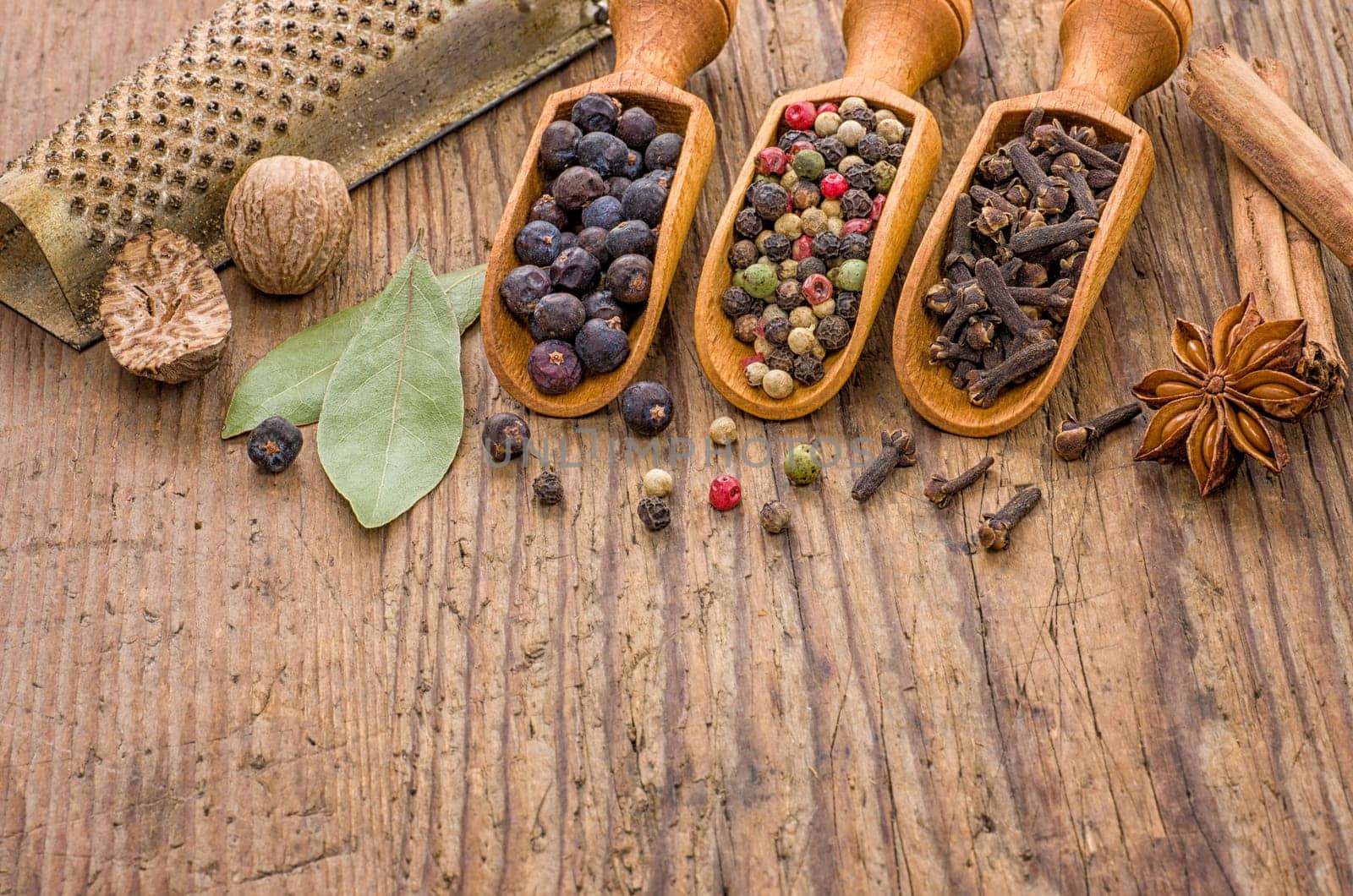 Various spices in wooden spices
