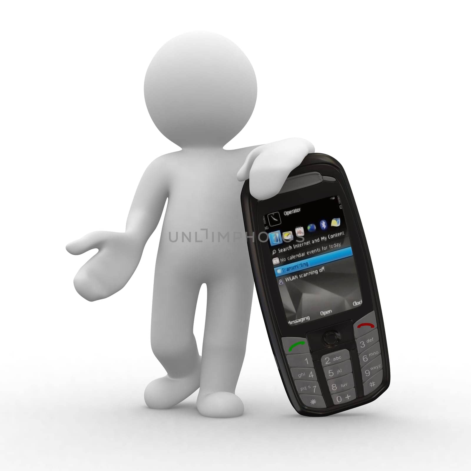 3d human with big mobile phone