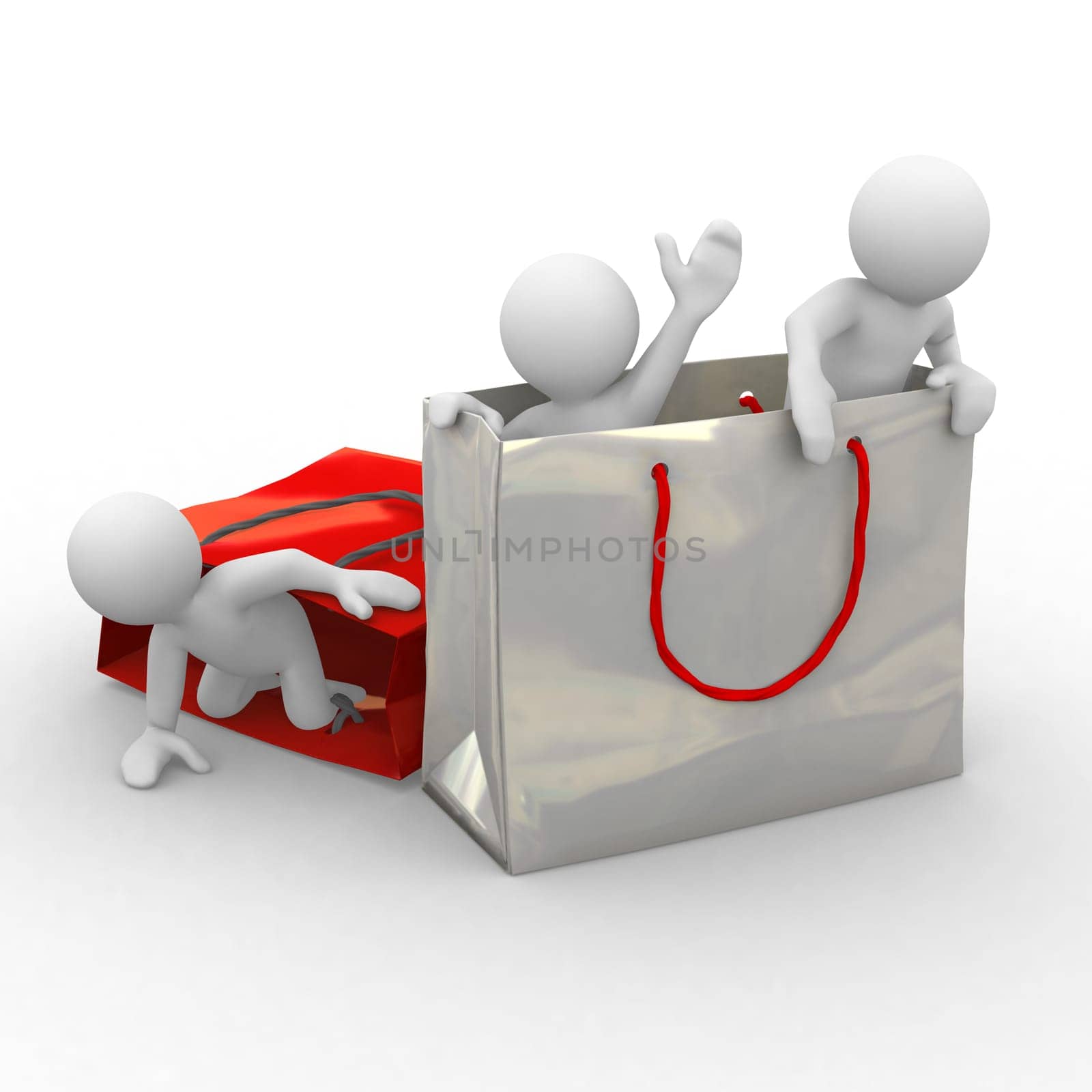 little 3d humans in shopping bags