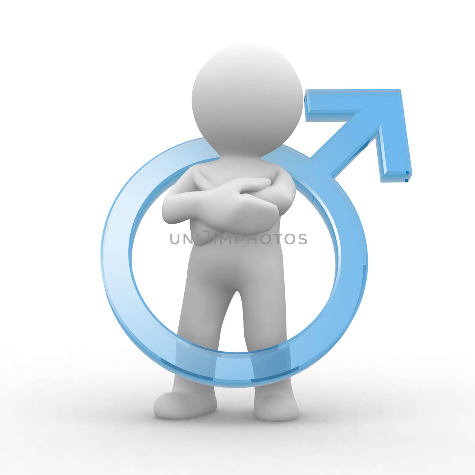 3d male figure with blue glass sign