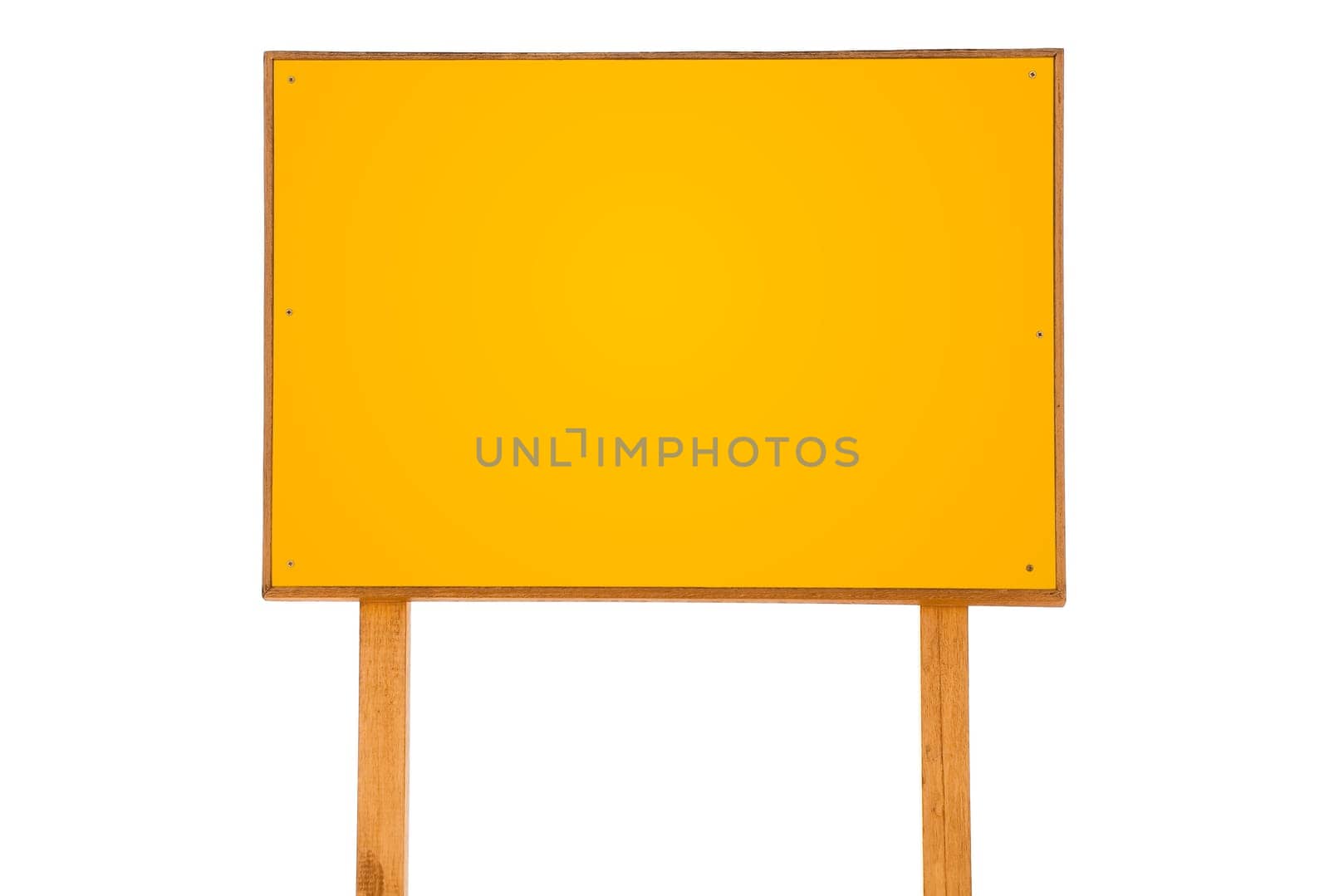 yellow wooden sign isolated on white background ready to carry any inscription you want