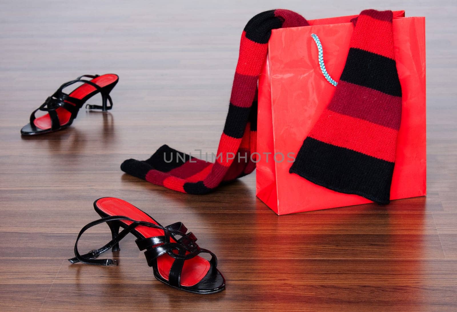 photo of the fashion still life with shoes and packet