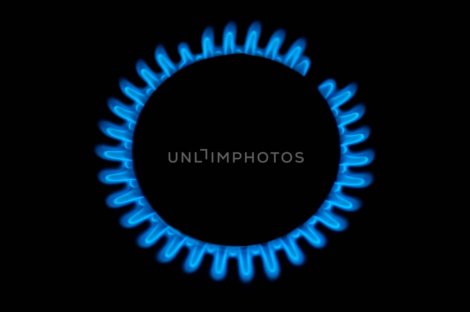 kitchen gas burning with blue flame isolated on black background