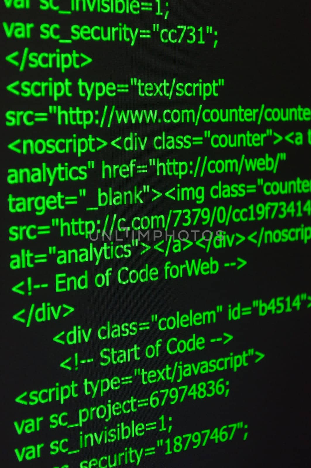 Closeup of Web Code on Computer LED Screen