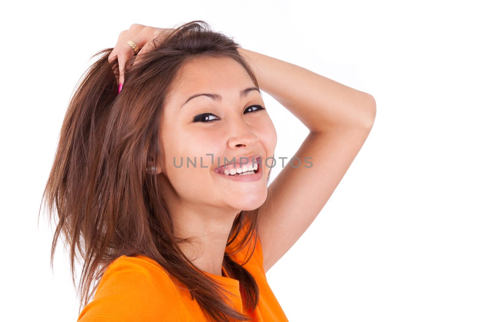 Portrait of a young beautiful asian woman isolated on white background - Asian people