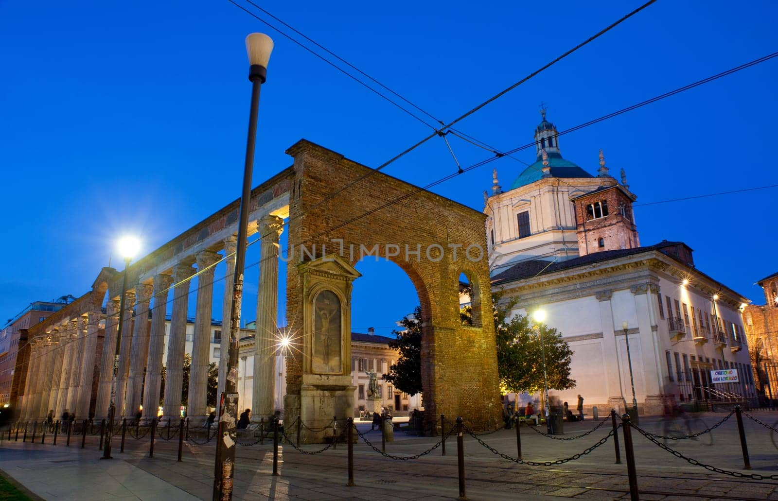View of Columns and Basilica of San Lorenzo in Milan, Italy