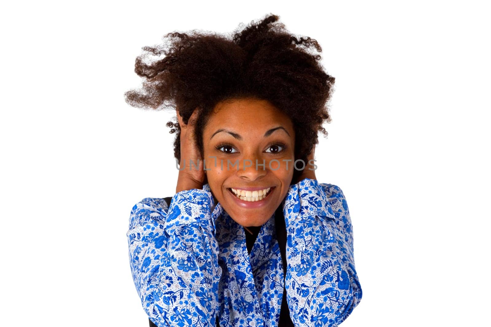 Laughing Afro-American woman isolated on white background