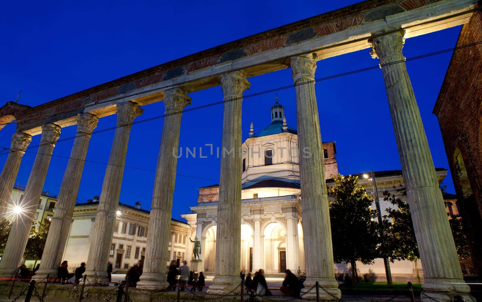 View of Columns and Basilica of San Lorenzo in Milan, Italy