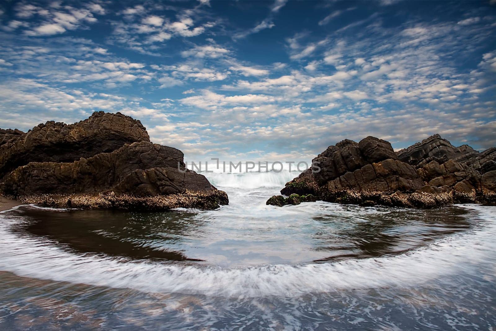 Sea and rock at the sunset. Nature composition for adv or others purpose use