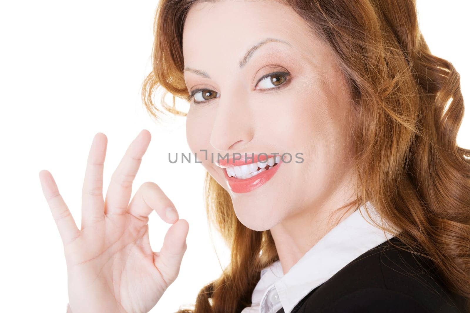 Happy smiling business woman with perfect gesture