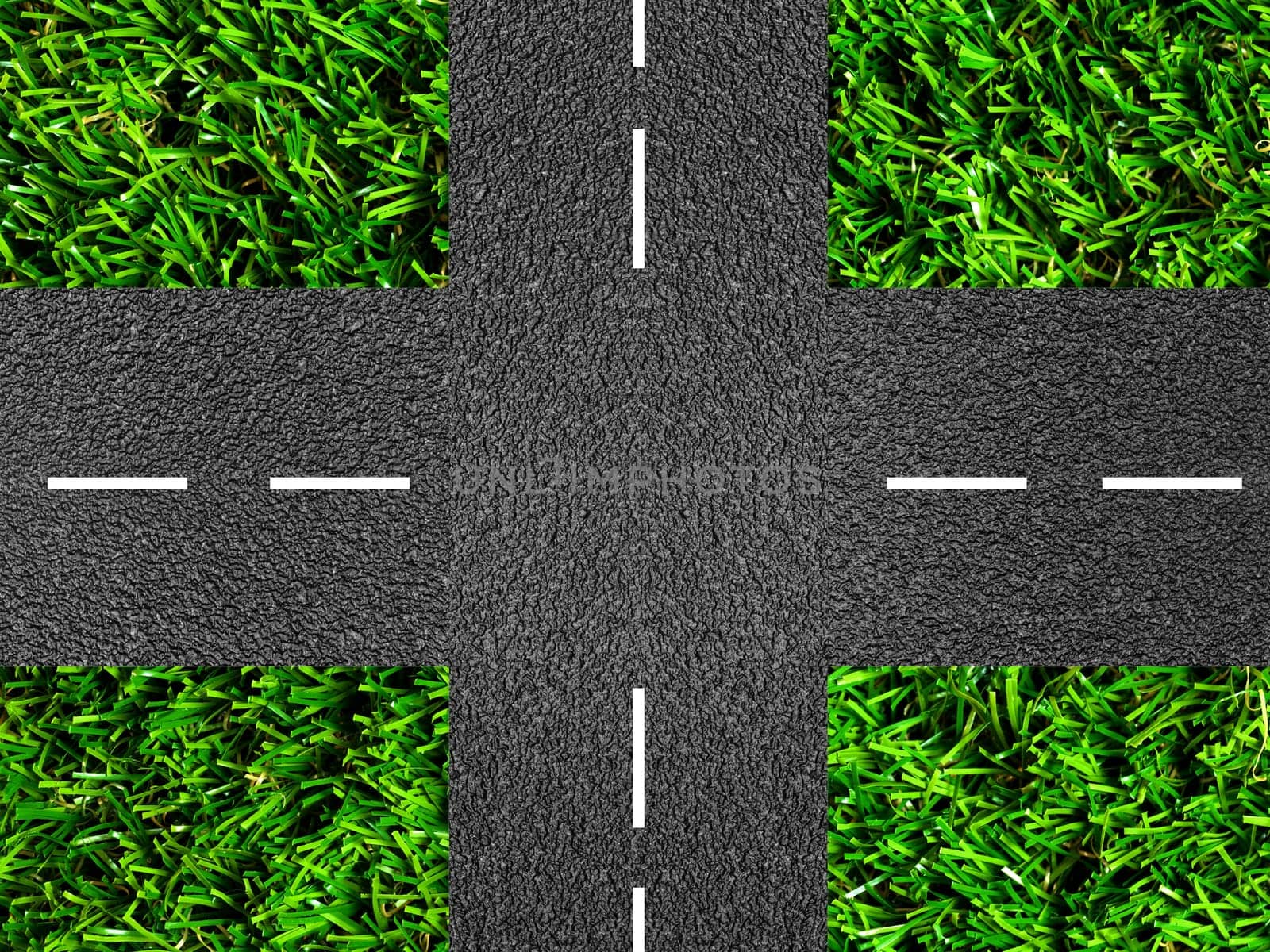 A bitumen road isolated against a white background