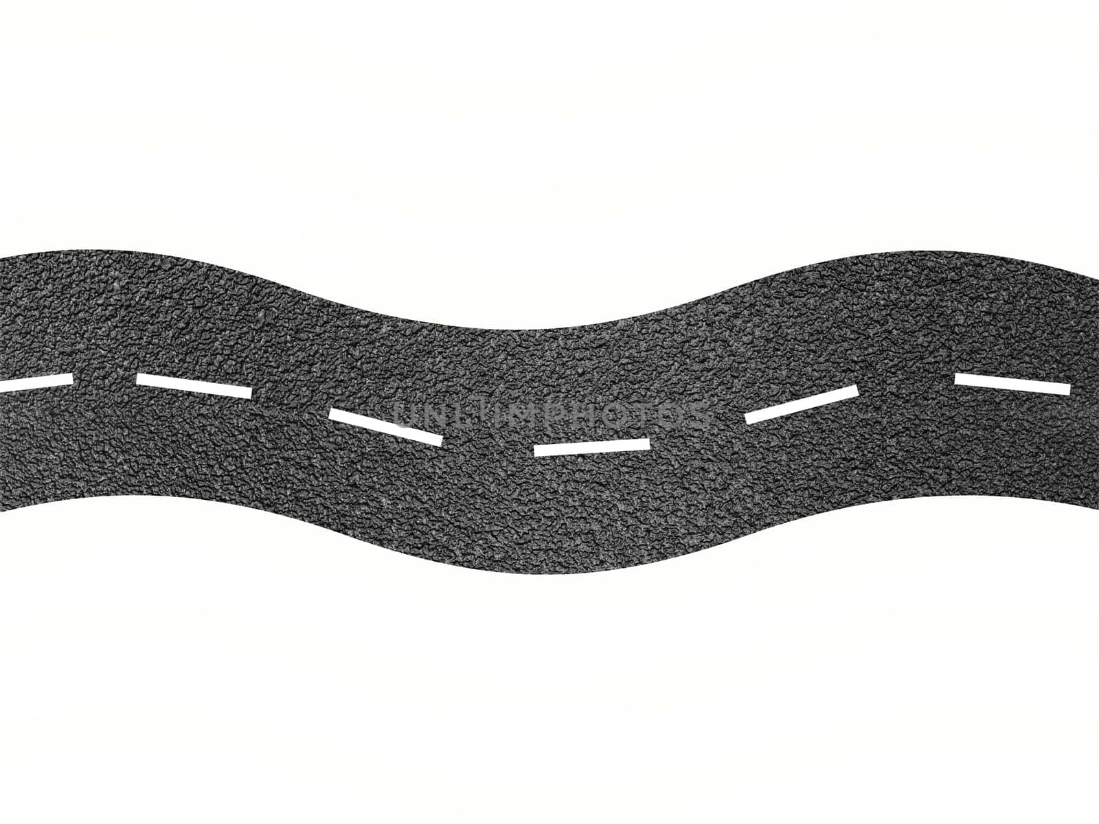 A bitumen road isolated against a white background