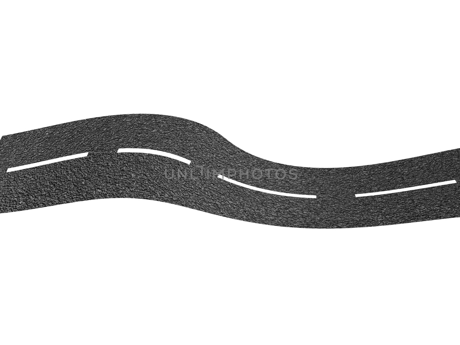 A bitumen road isolated against a white background