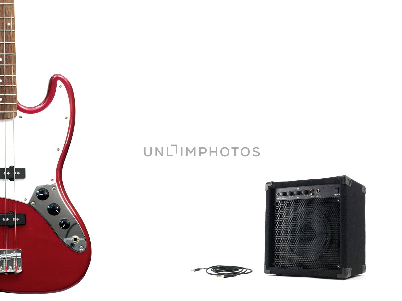 A guitar isolated against a white background