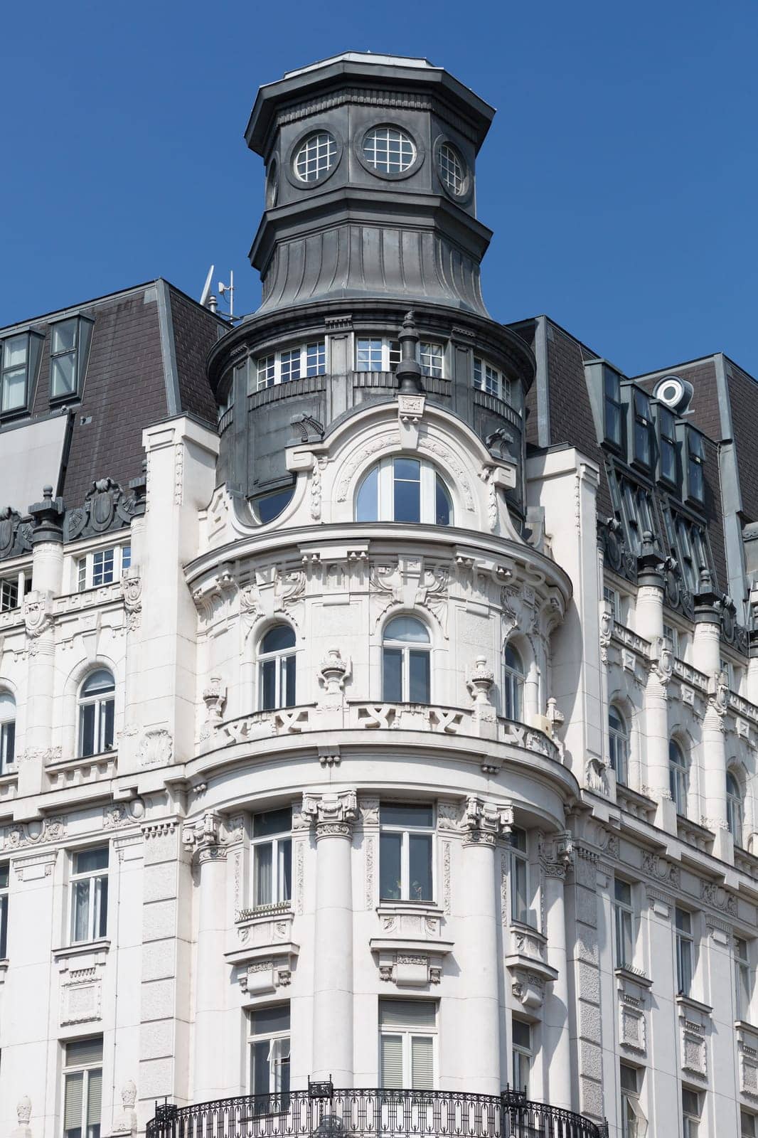 Old building architecture,city apartment with attic conversion
